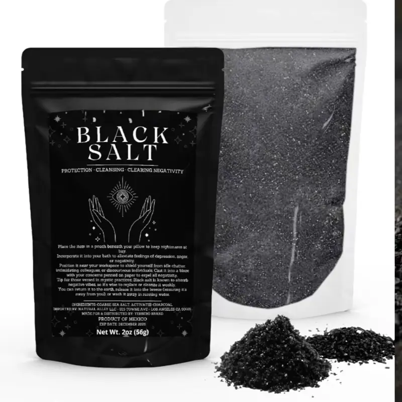 Black Salt for Protection Rituals & Wiccan Spells, Handcrafted Negative Energy Protection Crystals for Witchcraft, 2oz Bag, Witches & Wiccan Witchcraft Supplies
