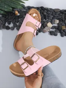 Women's Fashionable Double Buckle Design Platform Sandals, Casual Comfortable Flat Sandals for Summer, Lightweight Breathable Shoes for Daily Wear, Girl