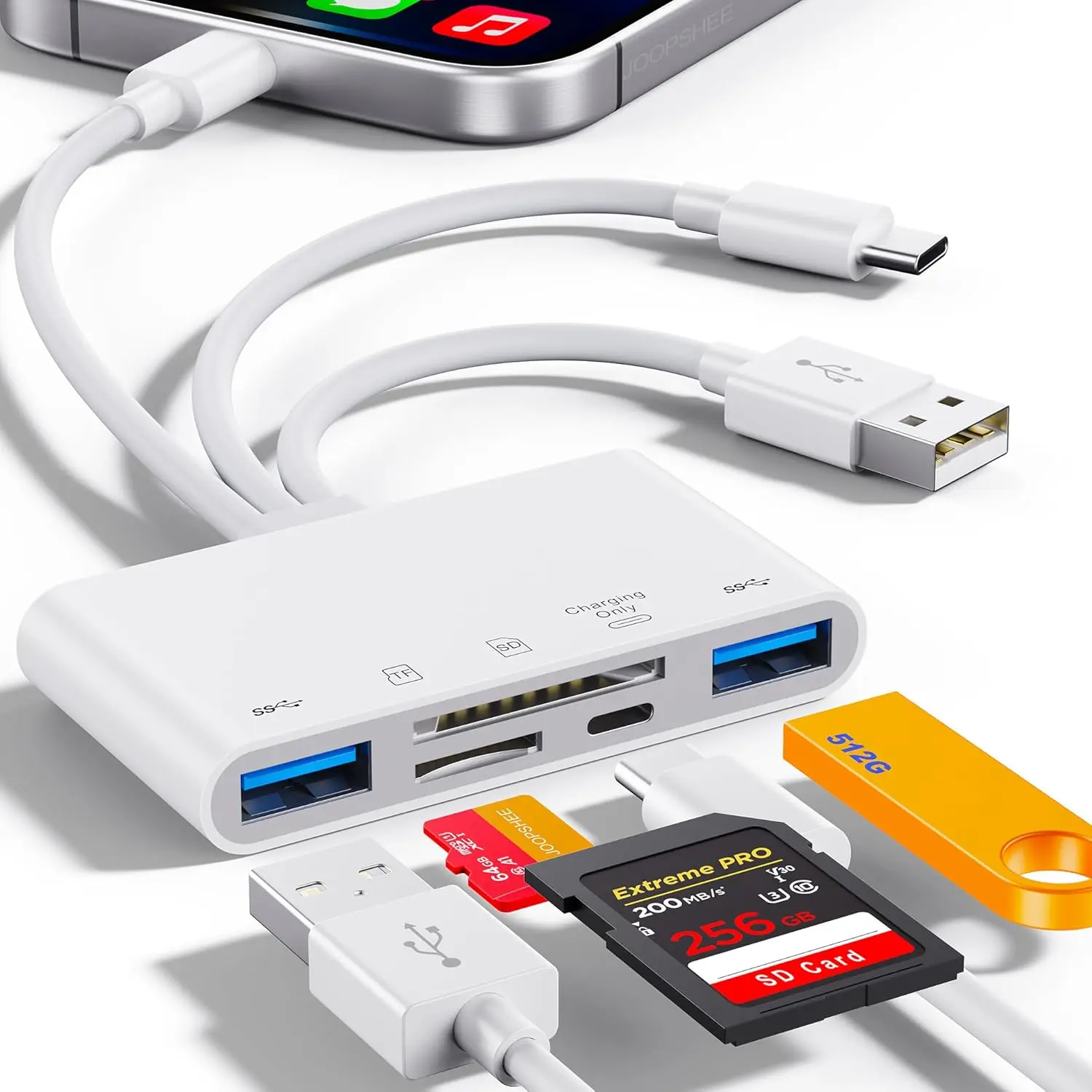 5-in-1 Memory Card Reader,USB OTG Adapter & SD Card Reader for i-Phone/i-Pad,USB C and USB A Devices with Micro SD & SD Card Slots,Supports SD/Micro SD/SDHC/SDXC/MMC