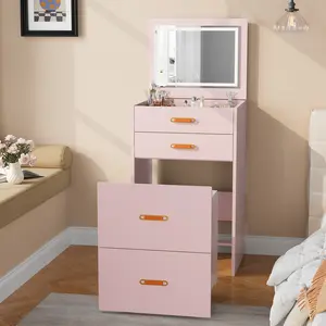3‑in‑1 Compact Makeup Vanity Desk with LED Lighted Mirror & 3 Color Modes – Small Vanity Table Set with Rolling Storage Chair – Space‑Saving for Bedroom, Apartment, Dorm