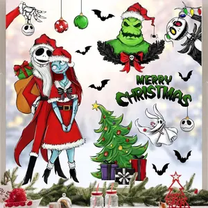 121 PCS Merry Christmas Nigh.tmare BEF.ore Christmas Window Clings 9 Sheets, Jack Skellington Sally Xmas Tree Skull Stickers Decal Decoration, 2025 New Year Home Kitchen Winter Holiday Décor