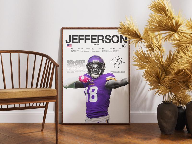 Justin Jefferson Poster, Wall Print, Football , Poster Print, Sports Decor, Minnesota Poster, Football Gift, Poster Gifts, Gift For Fan - Unframed