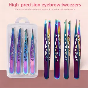 Rainbow Titanium 4pcs Set Boxed High-Precision Stainless Steel Hollow Eiffel Tower Tweezers, 96 Clip Eyebrow Trimming Set, Hair Removal Eyebrow Pliers, Eyebrow Clip for Trimming Stray Hairs, Perfect Gift for Thanksgiving