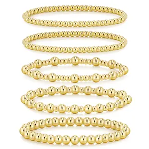 Bohemian Stacked Bracelet Silver Beads Gold Beads Black Gallstone Bracelet Women's Fashion Versatile Jewelry