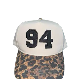 Custom Number Glitter/Embroidery SnapBack Hat with Leopard Print Brim