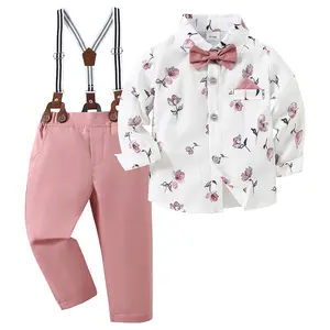 Toddler Boy Outfit Boy Suit Boy Dress Shirt with Bowtie/Suspender Pants Gentleman Wedding Outfits 1-6 Years suspender pant