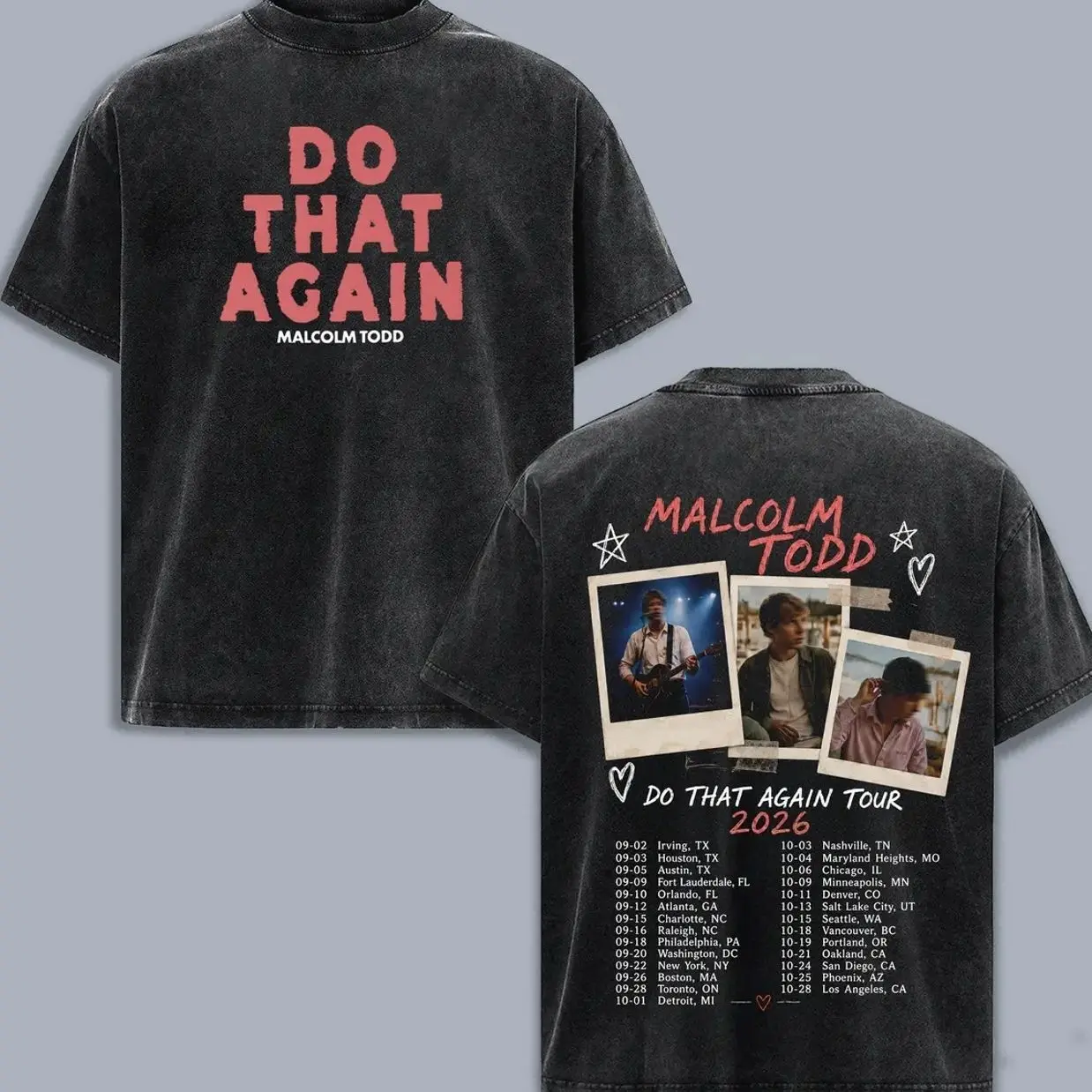 Malcolm Todd Do That Again Tour 2026 Washed Oversized T Shirt, Indie Pop Concert Tee, Double Sided Tour Dates Shirt, Retro Unisex Heavy Cotton Streetwear Top, Music Fan Gift Apparel, North America Tour Merch Tee