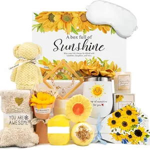 Sunflower Self-Care Gift Box for Women - Relaxing Spa & Wellness Basket with Teddy Bear, Sunflowers, Bath Salts, Scented Candles & Inspirational Cards - Perfect Birthday, Christmas, or Get Well Soon Gift for Her, Sister, Mom, Best Friends