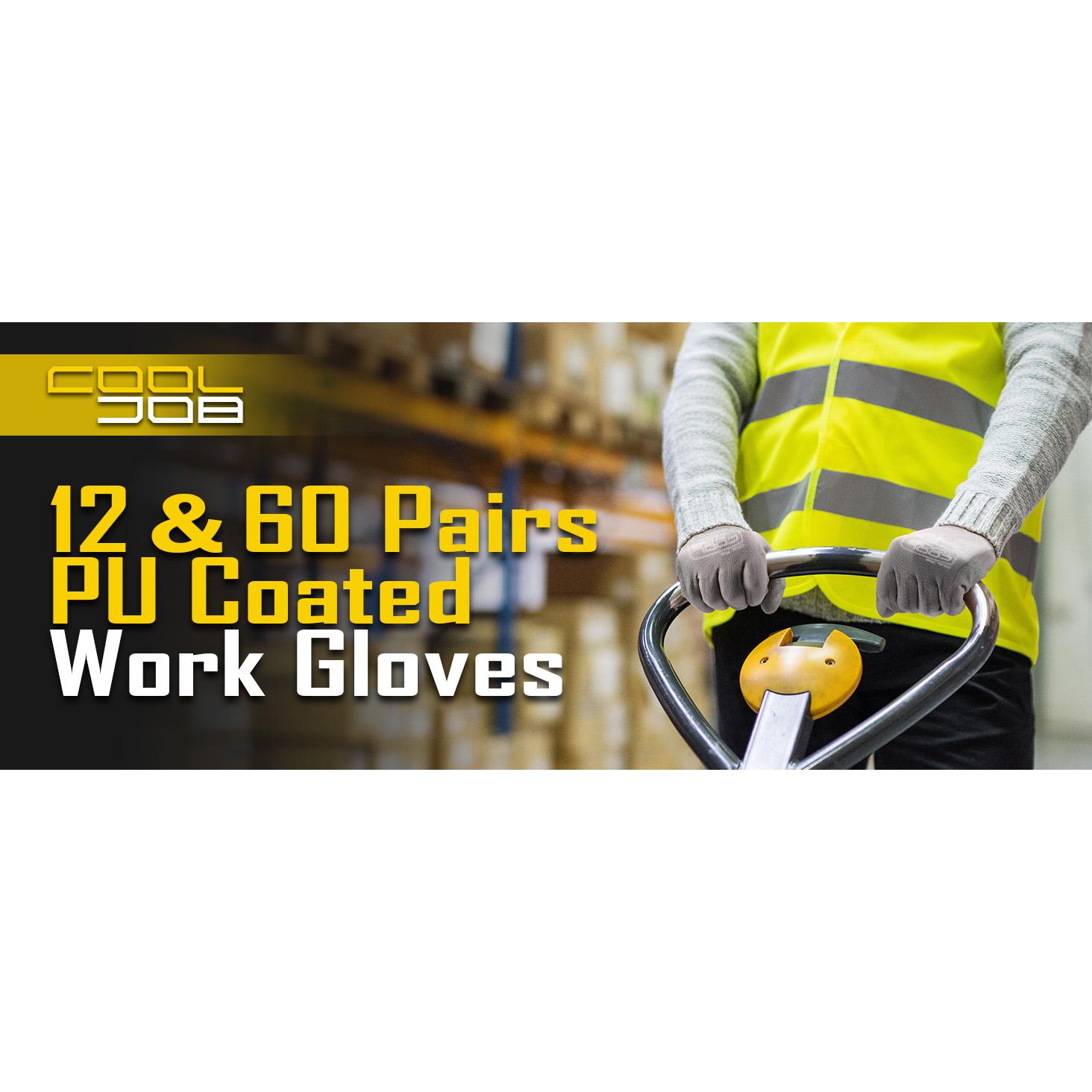 COOLJOB 12/60/120 Pairs Safety Work Gloves Pack Bulk with Grip PU Coating(Grey) COOLJOB 12/60/120 Pairs Safety Work Gloves Pack Bulk with Grip PU Coating(Grey)