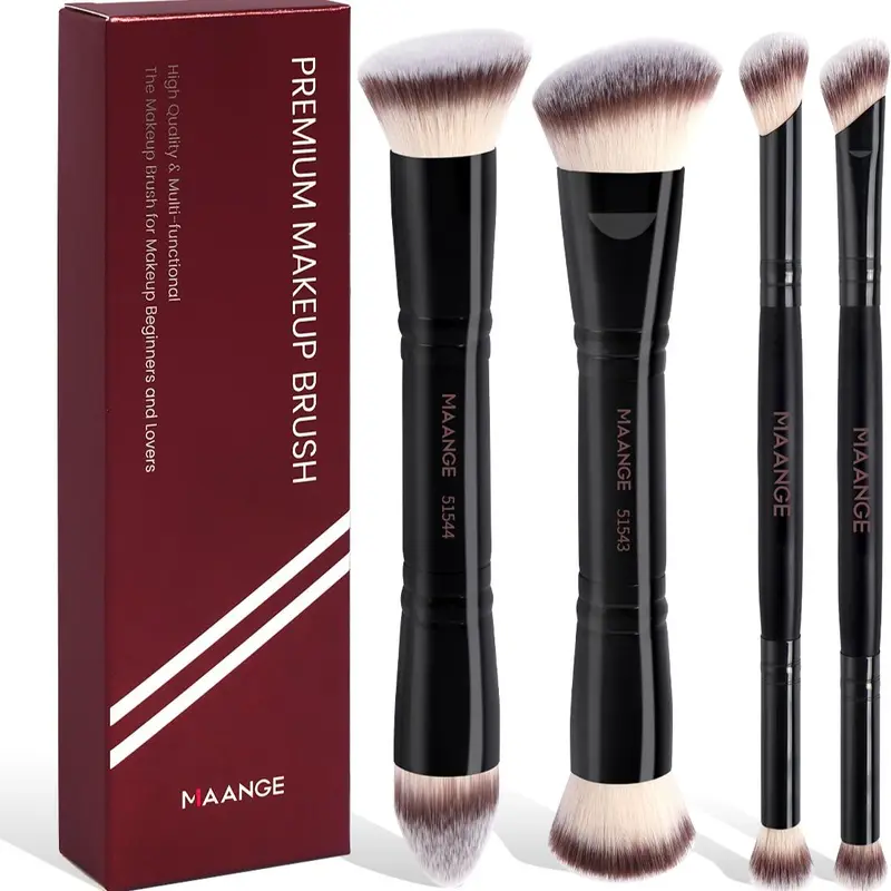 Professional Makeup Brush Set, 4 Counts/set Dual-ended Makeup Brush, Soft Fiber Makeup Tools, Travel Set, Gifts for Women and Girls, Cosmetic Brushes, Synthetic Makeup Brushes