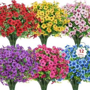 12 Bouquets Outdoor Realistic Flowers, Artificial Silk Flowers, UV Resistant, Fake Plastic Plants, Spring Summer Garden Decor, Home Decoration