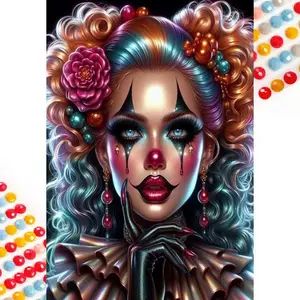 5D DIY Full Diamond Round Diamond Painting - Diamond Art Kit Colorful Curly Hair Mosaic, Canvas - DIY Decorative Painting, Home Wall Decor, Suitable for Halloween and Christmas, Birthdays and Anniversary Gifts, Diamond Painting Kits