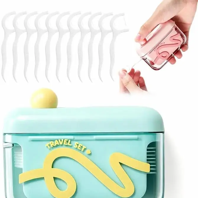 New Travel-Sized Storage Case(Includes Ten Floss Picks) for Dental Floss Picks-Features an Automatic Pop-Up Dispenser,Portable and Refillable,Perfect for Oral Care at Home,In Restaurants,and While Traveling,Oral Care Supplies