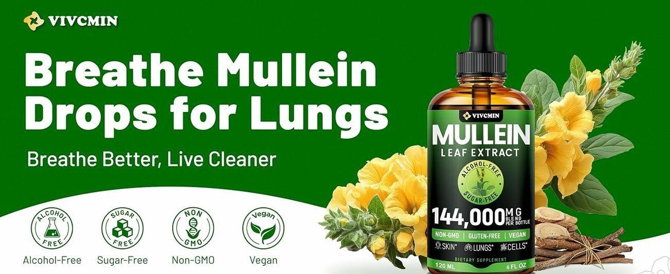 Mullein Drops for Lungs with Licorice & Astragalus, Lung Detox for Smokers Tincture, Respiratory & Immune Support, Mullein Leaf Extract for Lung Cleanse, 4 fl oz