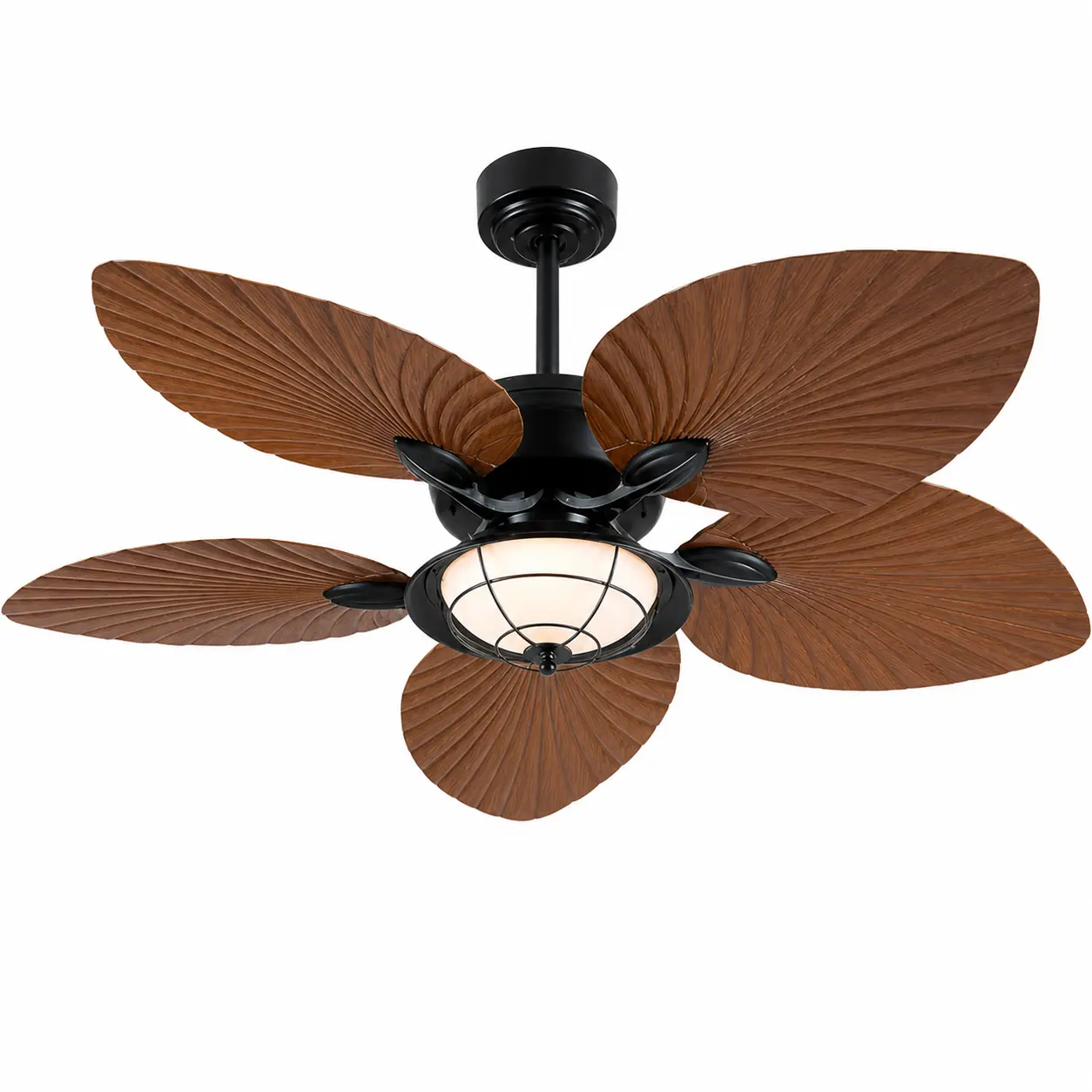 Kviflon 52 Inch Tropical Ceiling Fan with Light, Wet Rated Outdoor Palm Leaf Fan with Remote, Reversible DC Motor, 6 Speeds