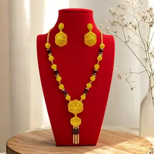 24K Gold-plated Flower Necklace And Earrings For Women Two-piece Set Bridal Wedding Accessories