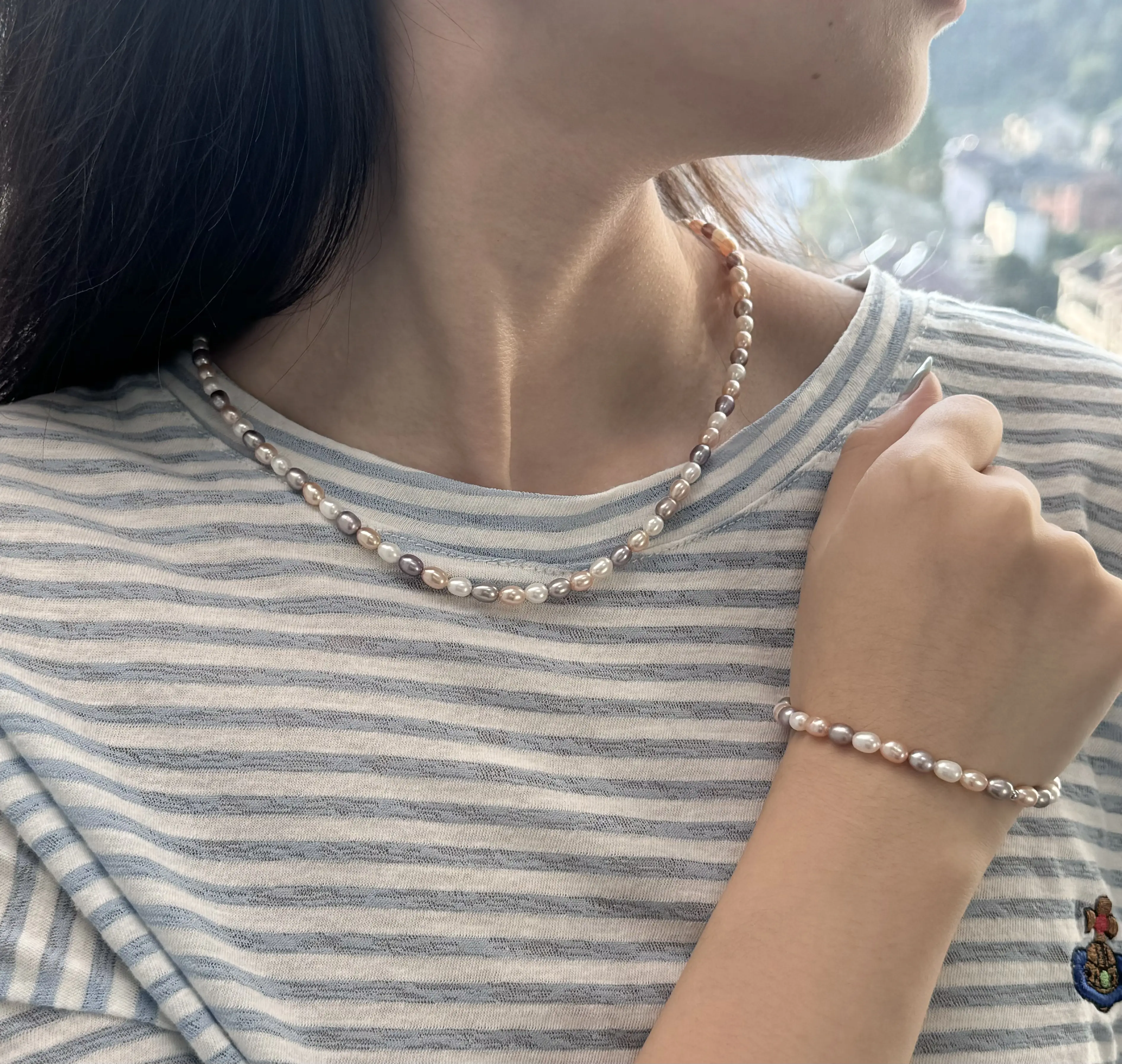 NC31-The 'Sunset Hues' Ombré Pearl Suite – A Luminous Gradient Necklace & Bracelet Ensemble. Pearl Jewelry Set, Ombré Pearl Necklace, Gradient Pearl, Necklace and Bracelet Set, Freshwater Pearl Suite, Multi-Color Pearl, Candy Pearl