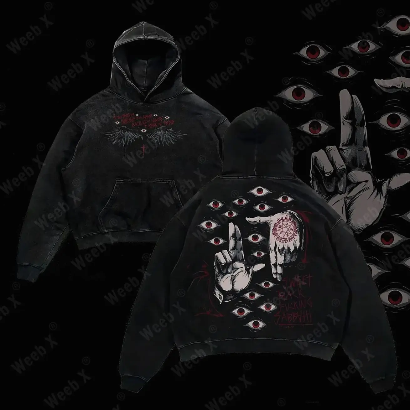 [Weeb X] "Alucard The Wings" Hellsing Retro Vintage Unisex Oversize Anime Manga Acid Washed Heavyweight Cotton Hoodie, Anime Merch, Gift For Anime Fan, Weeaboo. BH6