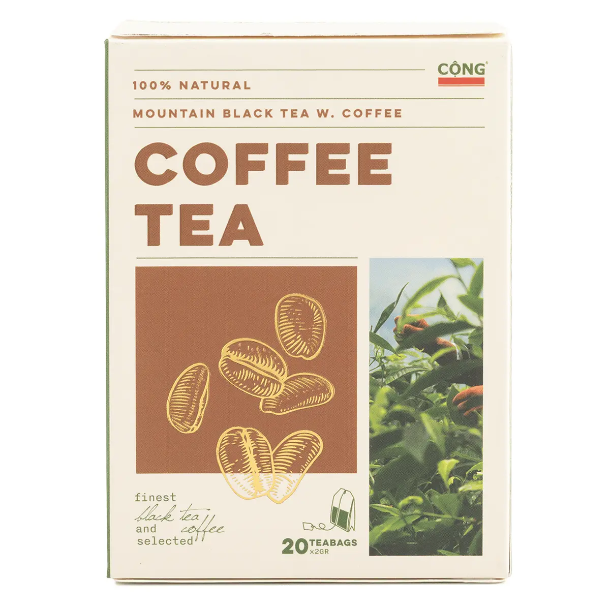 Cong 100% Natural Mountain Black Tea with Coffee - 20 Tea Bags, 40g, Vietnamese Coffee Tea