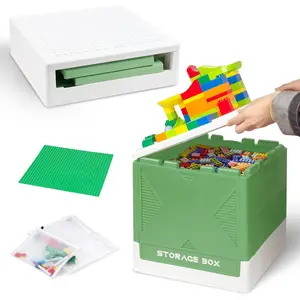Collapsible Box with Large Building Lid, Multifunctional Toy Box for Brick, Bead, Tool, Sewing, Foldable Bin(Green)