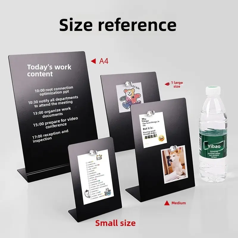 Magnetic Metal Display Board with Photo Clips, Fridge Magnet Memo Board, Iron Desktop Message Board, Mini Blackboard Reminder Sign for Notes Photos