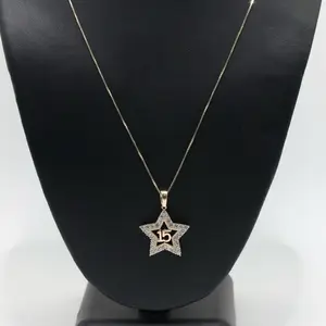 14KT Gold Quince CZ Star With Box Chain size 18”