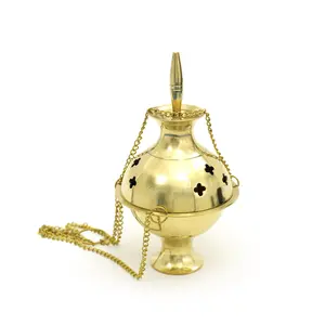 Burner - Hanging Brass Burner, Quatrefoil Jali 5"Hx2.75"D
