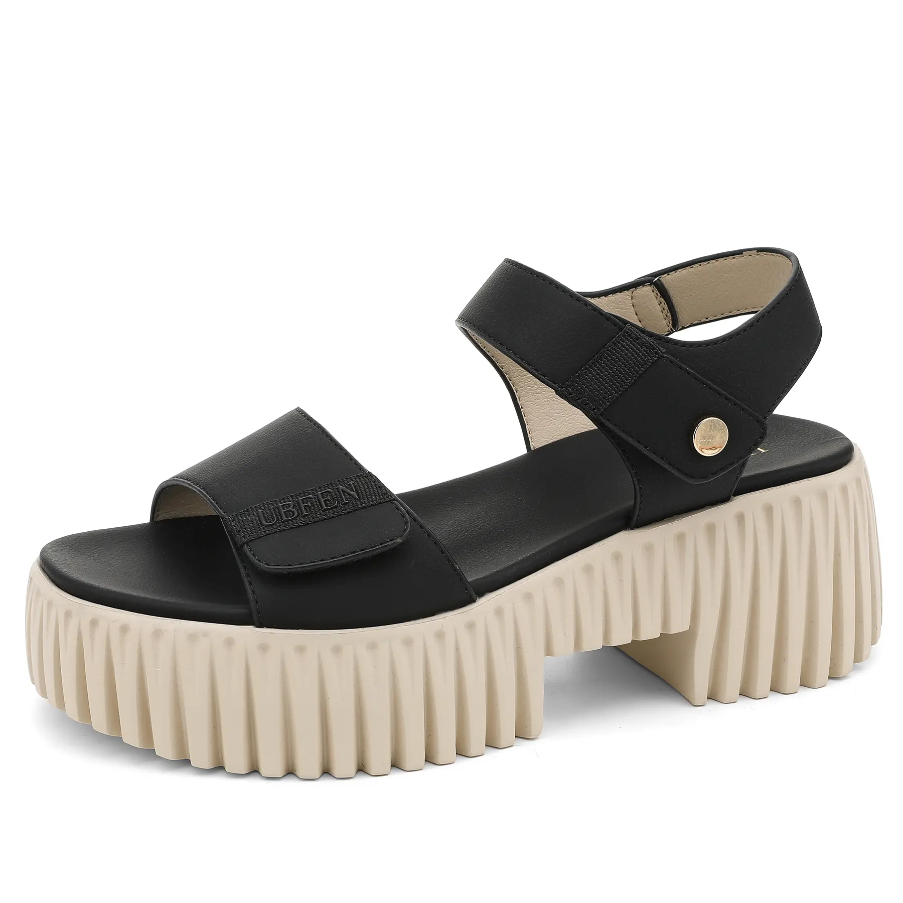 UBFEN Women's Orthopedic Platform Sandals - Black Wedge Sandals, Higher Platform Chunky Wedge Heels, Casual Lightweight Footwear with Arch Support for Summer Walking