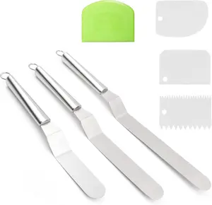 Pack of 7 Offset Spatula Set with Dough Scraper and Cake Scraper Set, Stainless Steel Cake Icing Spatula for Baking, Professional Cake Decorating Spatula Icing Spreader with 6", 8", 10" Blade