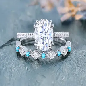 1 Set Elegant Oval Diamond Fashion Engagement Rings for Women, Wedding, Fashion Jewelry, Valentine's Day Gift