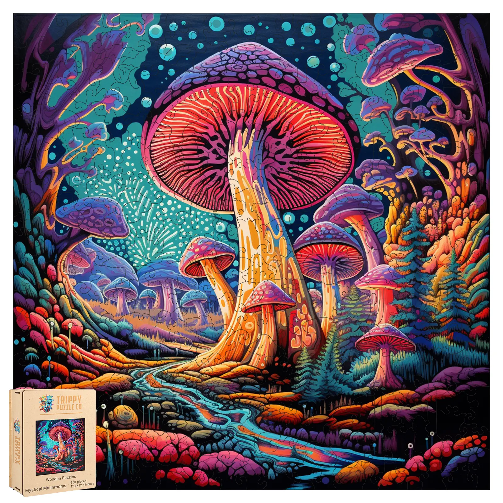 Trippy Puzzle Co - Unique 300 Piece Psychedelic Wooden Jigsaw Puzzle - Adult Collection