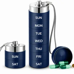 Metal Travel Pill Organizer Portable 7-Day 4-Times Vitamin Organizer Stackable Waterproof Large Weekly Pill Case Premium Aluminum Alloy BPA Free Supplement Organizer Gift