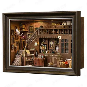 ETKVR ZR08 Attic Secret Room Book Nook Kit - 3D Wooden Puzzle with LED Switch Control & Wall-Mountable Frame，DIY Miniature House for Beginners，Bookshelf/Tabletop/Wall Decor for Craft Lovers，Dollhouse Gift