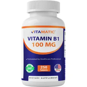 Vitamatic Vitamin B1 100mg - 250 Vegetarian Tablets for Energy Production & Heart Health - Non-GMO, Gluten-Free, USA Made - Healthcare
