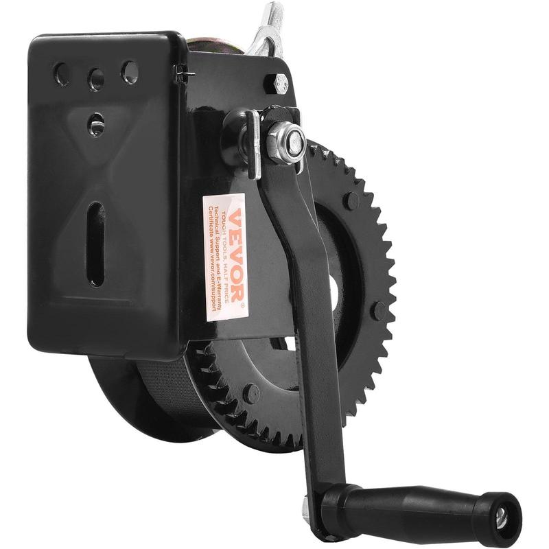 VEVOR Hand Winch, TikTokShopBlackFriday, 1600 lbs Pulling Capacity, Boat Trailer Winch Heavy Duty Rope Crank with 33 ft Polyester Strap and Two-Way Ratchet, Manual Operated Hand Crank Winch for Trailer, Boat or ATV Towing