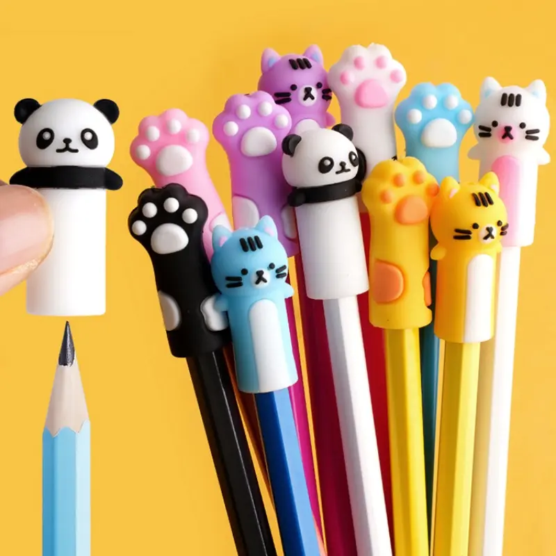 Cute Tiger Pencil Caps Set, Cartoon Anti-Bite Non-Slip Stationery Accessories, High-Quality Student Extender, Pack of 5, Stationery Office Supplies