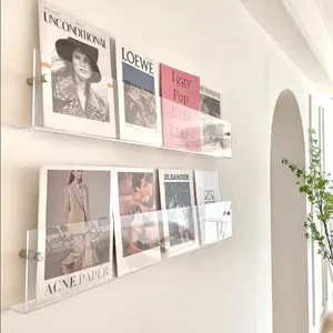2 Pack Acrylic Magazine Holder Rack Brochure Holder Wall Mount 24 inch Clear Hanging Magazine Rack Floating Bookshelf for Literature Pamphlet Organizer for Room Office, with Mounting Kit