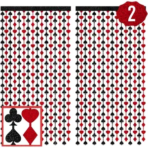 xo, Fetti Party Decorations Red and Black Casino Curtain - Set of 2 | Card Game Bachelorette Supplies, Vegas Birthday Photo Booth, Poker Party Backdrop