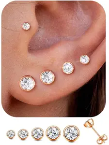 5 Pairs of Silvery Earrings for Women and Men: Stud Earrings with Sparkling Zirconia, Hypoallergenic, Small Earrings, Women's Silvery/Golden Earrings