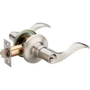 1 Pack Wave Lever Keyed Entry Door Lock Door Knob Hardware Handle and Closet Lockset, Silver Color, With Key, Right Hand(805SN-R)