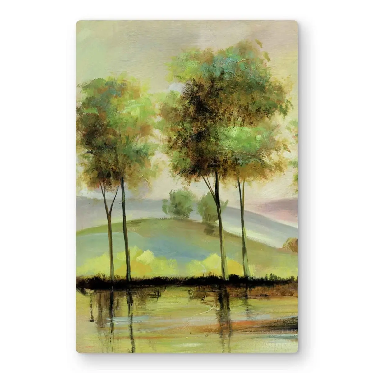 Begin Home Decor C1MP1218K3W2C8 12 x 18 in. Trees Near the Lake - Green Metal Print Wall Art for Home Decor