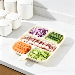 2PCS Multi-Purpose Ingredient Prep Tray with Large Central Compartment, Anti-Mix Flavor Design, Portable Handles & Hanging Storage Hole, Kitchen Organizer Tray for Meal Prep, Cooking, Party Serving