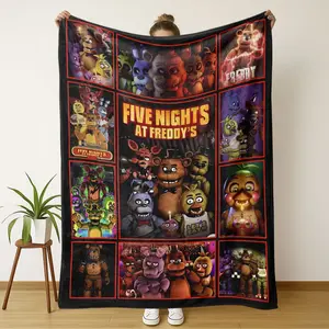 Toy Bear Five Nights Patchwork Flannel Blanket, Lightweight Digital Print Flannel, All-Season Comfort Bed & Sofa Use, Camping & Travel