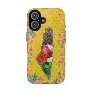 Palestine Map Floral Collage Phone Case for IP 16 15 14 13 12 11 Pro Max XR Xs 6 7 8 Plus SE, Palestinian Heritage & Culture Case, Vintage Traditional Floral Art Collage Phone Cover,Tough Case, Waterproof