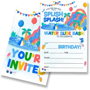 Water Slide Birthday Splash Party Invitations Supplies Fill-In Set of 20 with Envelopes Pool Party Birthday Invites Cards Double Sided