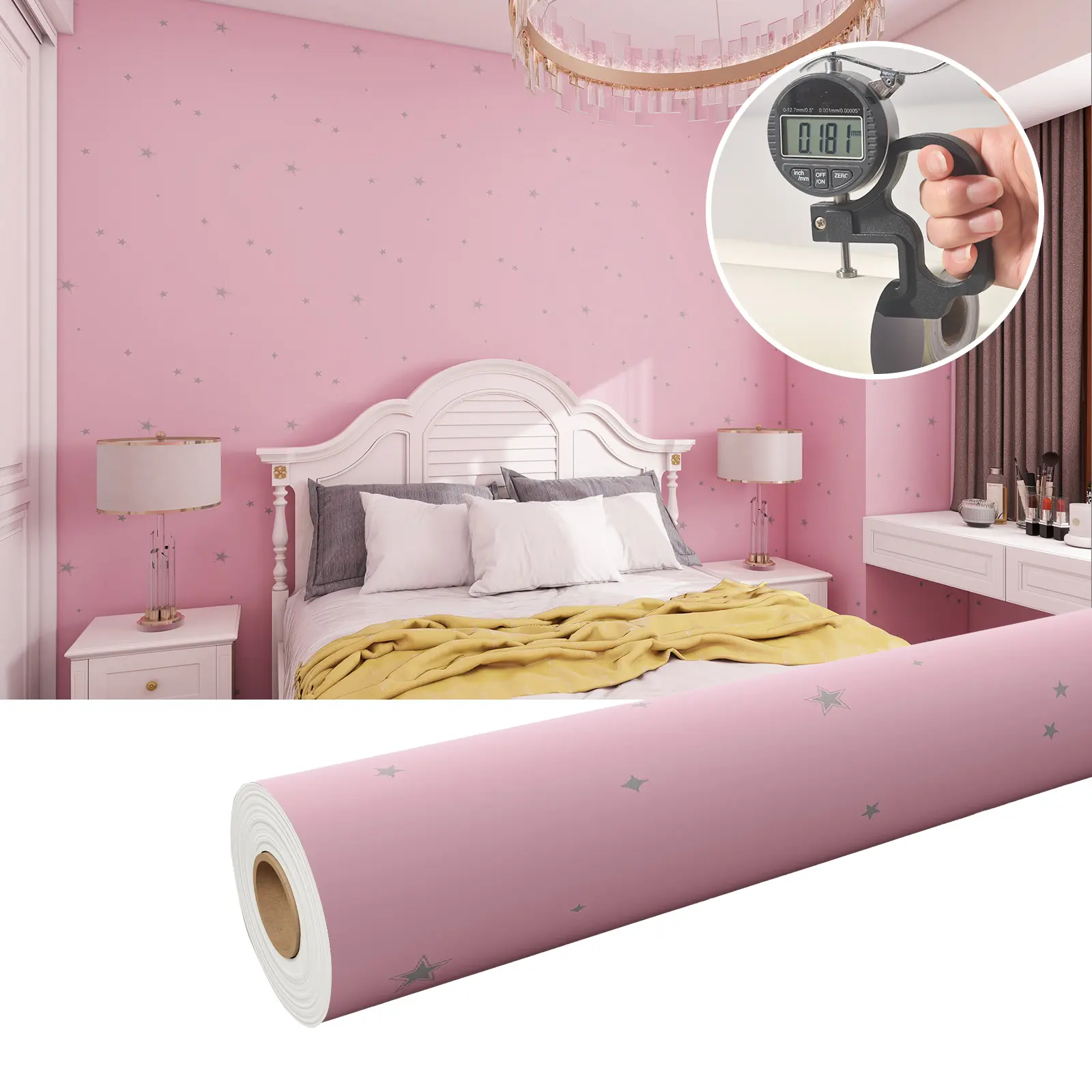 Star Macaron Romantic Decorative Wallpaper Roll for Kids Room, Self-Adhesive Waterproof Wall Decor for Bedroom and Living Room, Moisture-Proof and Mould-Proof