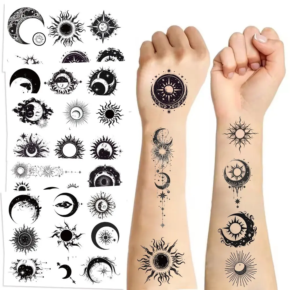 Sun Moon Tattoo Stickers Waterproof Party Favors Fun Face Tattoos, Unique Design Perfect for Parties & Gifts