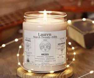 Personalized Gifts for Her Birthdate Candle | Customized Name Birthdate Zodiac Sign Birth Month Flower, Birthday Candle Astrology Gifts