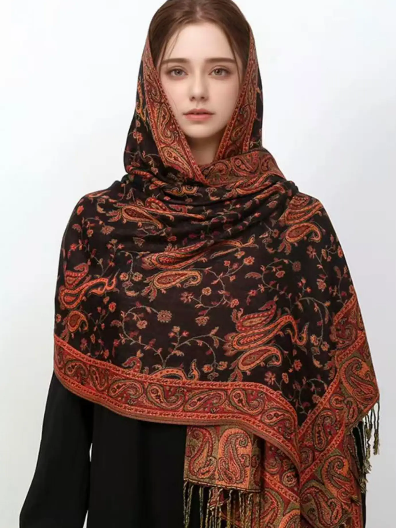 Women's Paisley Instant Hijab, Boho Style Long Scarf for Women, Fashionable Modesty Soft Comfortable Hijab for Muslim Daily Wear, Prayer Scarf, Turban Hijab,Jacquard Head Scarf, Pashmina Hijab, Tignon Scarf, Polyester Scarf