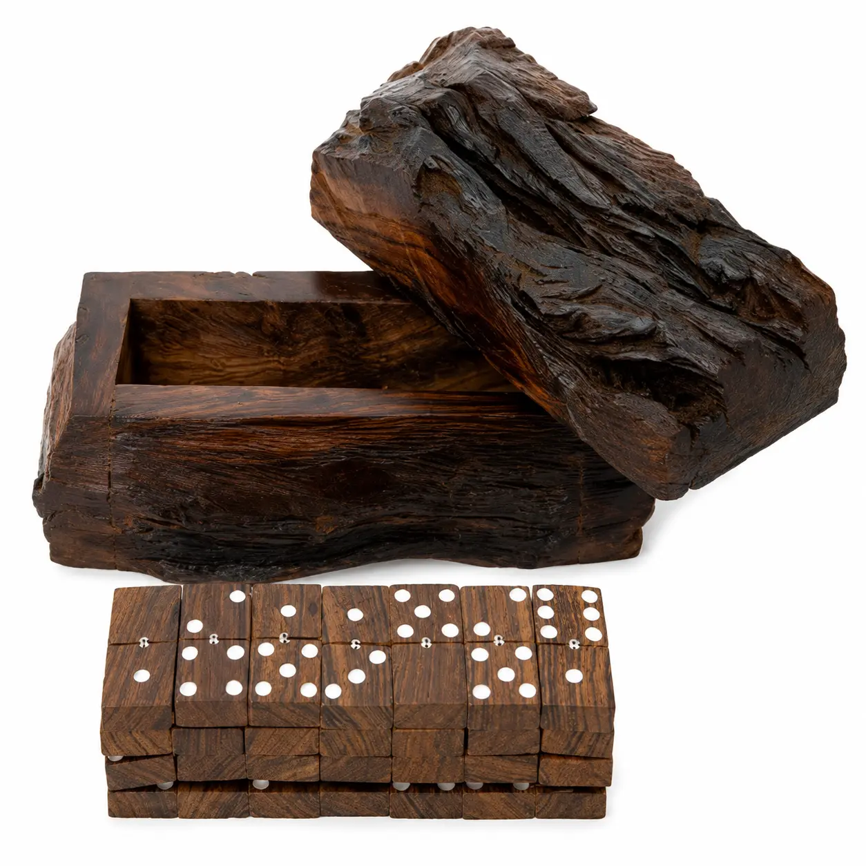 Handmade Wooden Dominoes Set – Mexican Train Dominoes – Rustic Hand Carved Ironwood Dominoes Set for Adults and Kids – Double Six Professional Size Dominoes Set – Size 10 x 6 x 4 inches